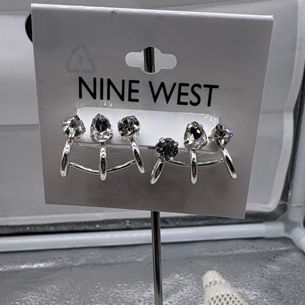 NWT Nine West Silver and Clear Earring Set